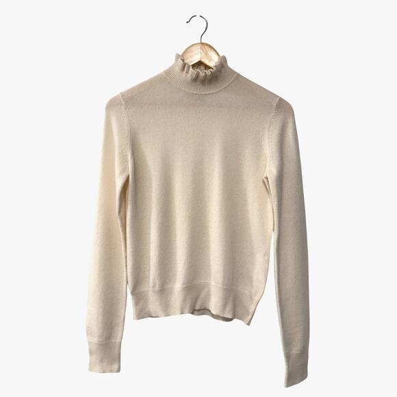 Nili Lotan XS Francis 100% Cashmere Ruffle Neck Sweater $640 Turtleneck Ivory - Picture 2 of 11